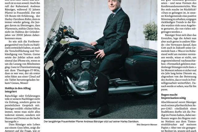 Zeitungsartikel zur Pensionierung von Andreas Bänz (Foto: Quelle: Thurgauer Zeitung) Zeitungsartikel zur Pensionierung von Andreas Bänz (Foto: Quelle: Thurgauer Zeitung)